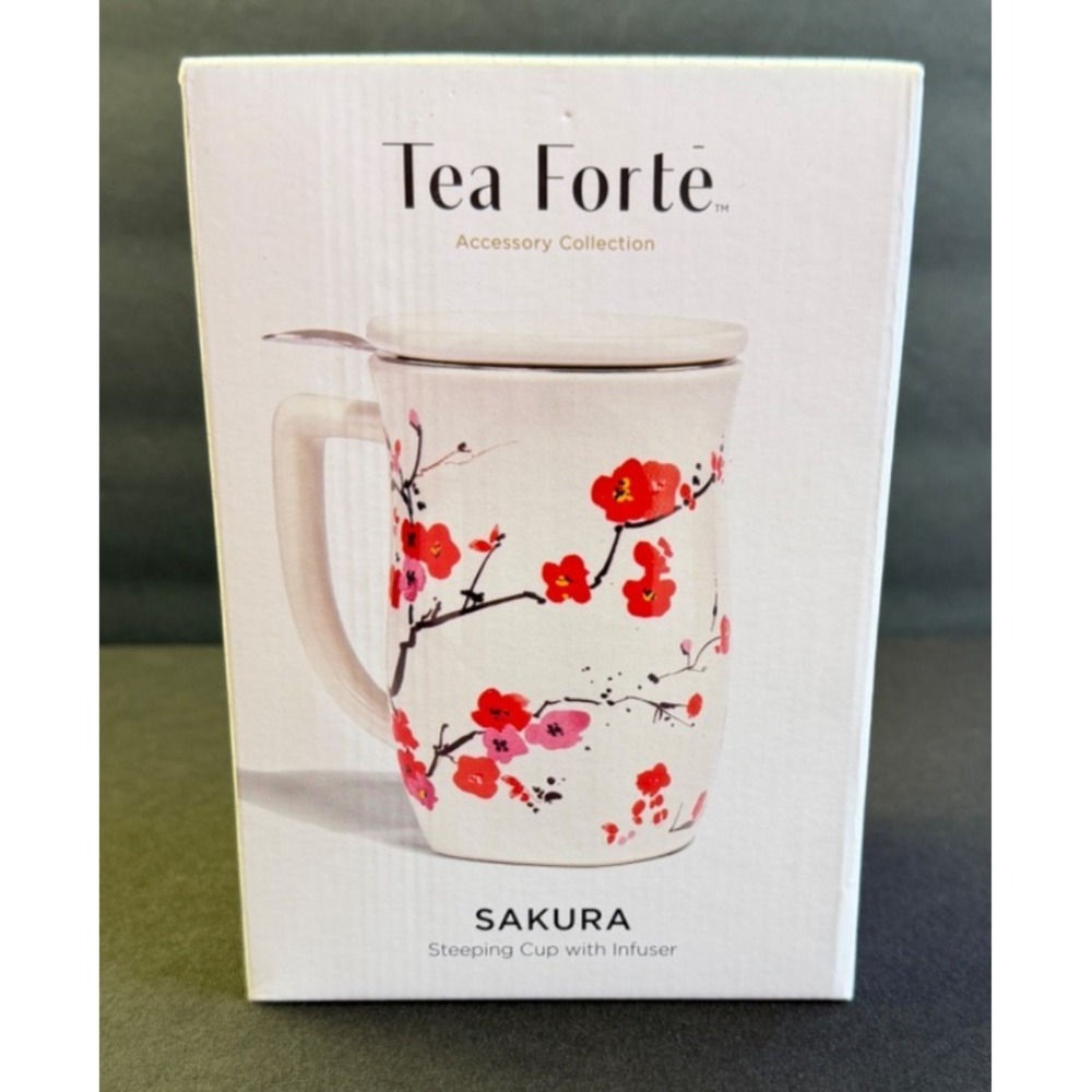 Tea Forte‎ Ceramic Fiore Cup Removeable Stainless Infuser Basket Handle Lid NEW